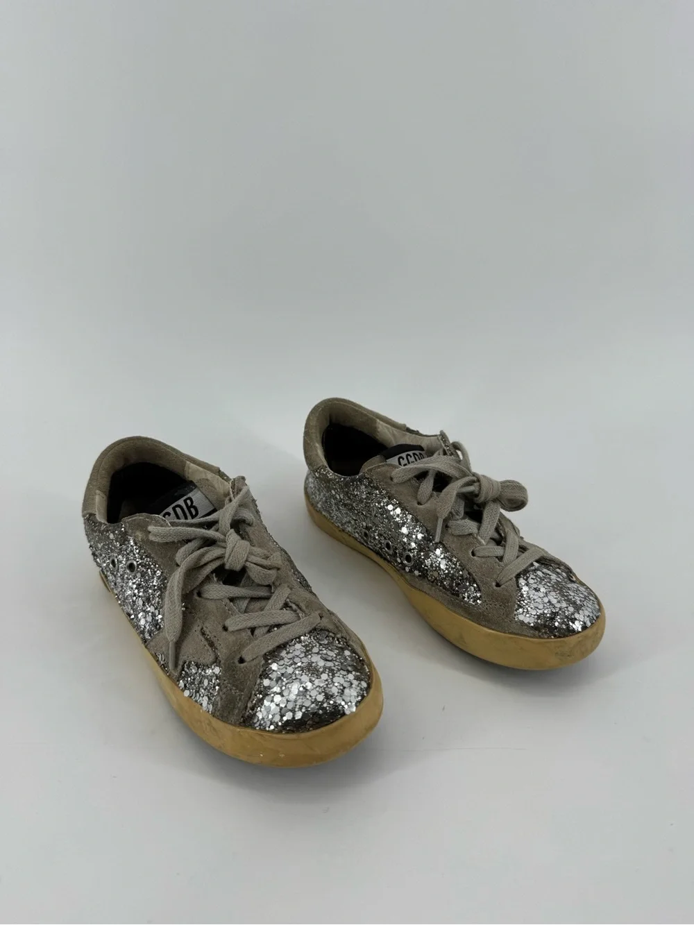 Kids Golden Goose Sparkle Lace-Up Sneaker in Silver Glitter Sequins